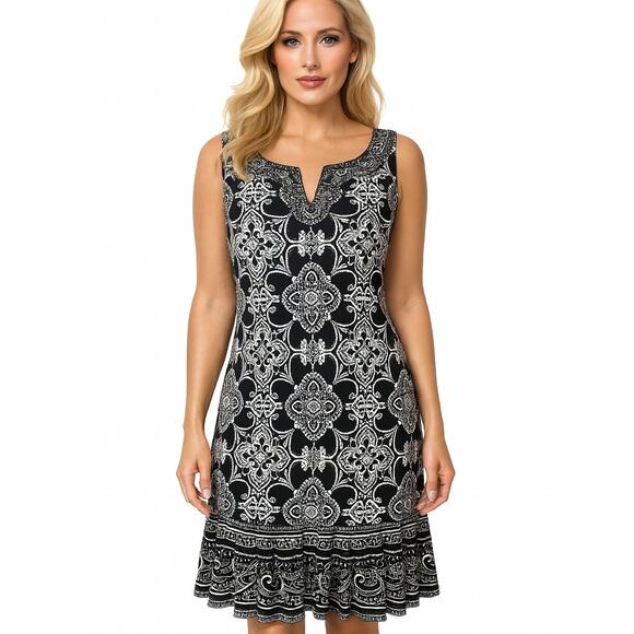 White House Black Market Dress Womens Large Black White Sleeveless Shift A-Line - Picture 11 of 11